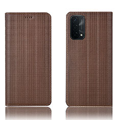 Leather Case Stands Flip Cover Holder H20P for Oppo A74 5G Brown