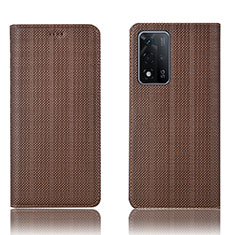 Leather Case Stands Flip Cover Holder H20P for Oppo A93s 5G Brown