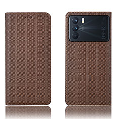 Leather Case Stands Flip Cover Holder H20P for Oppo K9 Pro 5G Brown