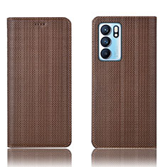 Leather Case Stands Flip Cover Holder H20P for Oppo Reno6 5G Brown