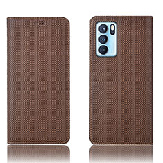 Leather Case Stands Flip Cover Holder H20P for Oppo Reno6 Pro 5G India Brown