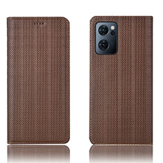Leather Case Stands Flip Cover Holder H20P for Oppo Reno7 5G Brown