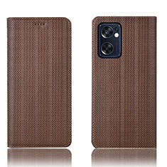 Leather Case Stands Flip Cover Holder H20P for Oppo Reno7 SE 5G Brown