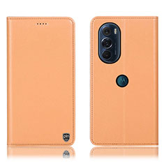 Leather Case Stands Flip Cover Holder H21P for Motorola Moto Edge Plus (2022) 5G Orange