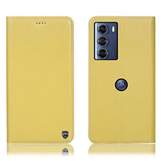 Leather Case Stands Flip Cover Holder H21P for Motorola Moto Edge S30 5G Yellow