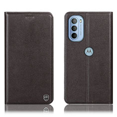 Leather Case Stands Flip Cover Holder H21P for Motorola Moto G41 Brown