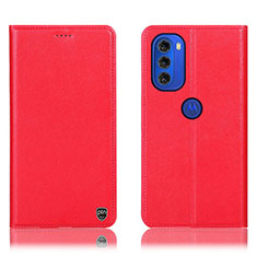 Leather Case Stands Flip Cover Holder H21P for Motorola Moto G51 5G Red