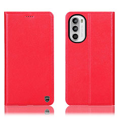 Leather Case Stands Flip Cover Holder H21P for Motorola MOTO G52 Red