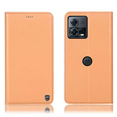 Leather Case Stands Flip Cover Holder H21P for Motorola Moto S30 Pro 5G Orange