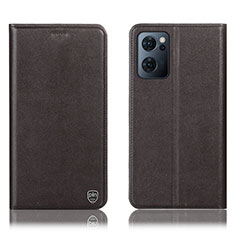 Leather Case Stands Flip Cover Holder H21P for OnePlus Nord CE 2 5G Brown