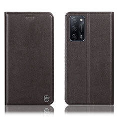 Leather Case Stands Flip Cover Holder H21P for Oppo A53s 5G Brown