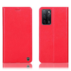 Leather Case Stands Flip Cover Holder H21P for Oppo A53s 5G Red