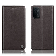 Leather Case Stands Flip Cover Holder H21P for Oppo A54 5G Brown