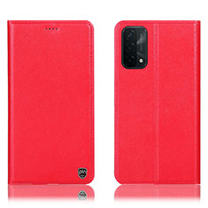 Leather Case Stands Flip Cover Holder H21P for Oppo A54 5G Red