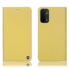 Leather Case Stands Flip Cover Holder H21P for Oppo A54 5G Yellow