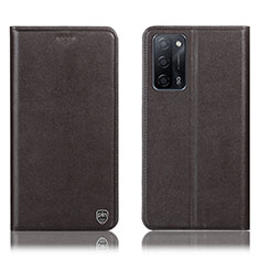 Leather Case Stands Flip Cover Holder H21P for Oppo A55 5G Brown