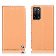 Leather Case Stands Flip Cover Holder H21P for Oppo A55 5G Orange