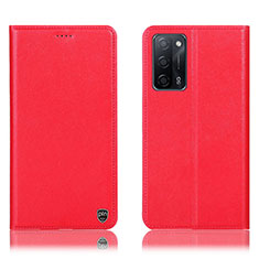 Leather Case Stands Flip Cover Holder H21P for Oppo A55 5G Red