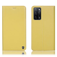 Leather Case Stands Flip Cover Holder H21P for Oppo A55 5G Yellow