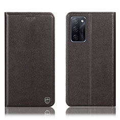Leather Case Stands Flip Cover Holder H21P for Oppo A55S 5G Brown