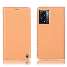 Leather Case Stands Flip Cover Holder H21P for Oppo A57 5G Orange