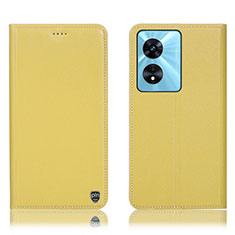 Leather Case Stands Flip Cover Holder H21P for Oppo A58 4G Yellow