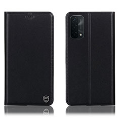 Leather Case Stands Flip Cover Holder H21P for Oppo A74 5G Black