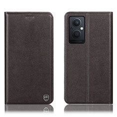 Leather Case Stands Flip Cover Holder H21P for Oppo A96 5G Brown