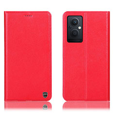 Leather Case Stands Flip Cover Holder H21P for Oppo A96 5G Red