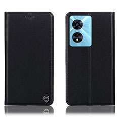 Leather Case Stands Flip Cover Holder H21P for Oppo A97 5G Black