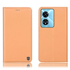 Leather Case Stands Flip Cover Holder H21P for Oppo A97 5G Orange