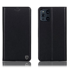 Leather Case Stands Flip Cover Holder H21P for Oppo Find X3 5G Black