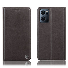 Leather Case Stands Flip Cover Holder H21P for Oppo Find X5 Lite 5G Brown