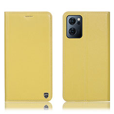 Leather Case Stands Flip Cover Holder H21P for Oppo Find X5 Lite 5G Yellow