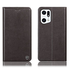 Leather Case Stands Flip Cover Holder H21P for Oppo Find X5 Pro 5G Brown
