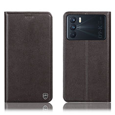 Leather Case Stands Flip Cover Holder H21P for Oppo K9 Pro 5G Brown