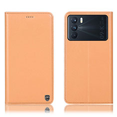 Leather Case Stands Flip Cover Holder H21P for Oppo K9 Pro 5G Orange