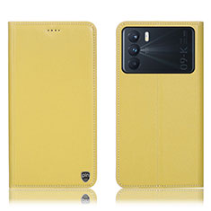 Leather Case Stands Flip Cover Holder H21P for Oppo K9 Pro 5G Yellow
