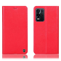 Leather Case Stands Flip Cover Holder H21P for Oppo K9X 5G Red