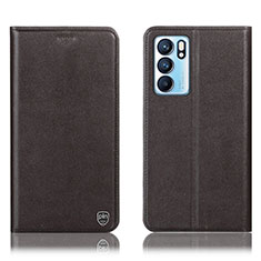 Leather Case Stands Flip Cover Holder H21P for Oppo Reno6 5G Brown