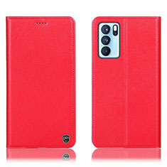 Leather Case Stands Flip Cover Holder H21P for Oppo Reno6 Pro 5G India Red