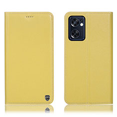 Leather Case Stands Flip Cover Holder H21P for Oppo Reno7 SE 5G Yellow