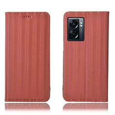 Leather Case Stands Flip Cover Holder H23P for OnePlus Nord N300 5G Brown