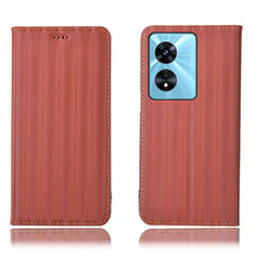 Leather Case Stands Flip Cover Holder H23P for Oppo A1 5G Brown