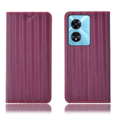 Leather Case Stands Flip Cover Holder H23P for Oppo A1 5G Red Wine