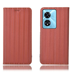 Leather Case Stands Flip Cover Holder H23P for Oppo A1x 5G Brown