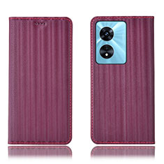 Leather Case Stands Flip Cover Holder H23P for Oppo A1x 5G Red Wine