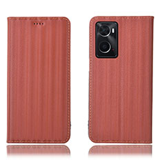 Leather Case Stands Flip Cover Holder H23P for Oppo A36 Brown