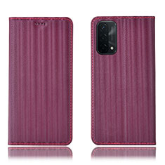 Leather Case Stands Flip Cover Holder H23P for Oppo A74 5G Red Wine