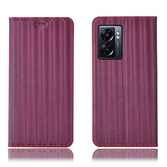Leather Case Stands Flip Cover Holder H23P for Oppo A77 5G Red Wine